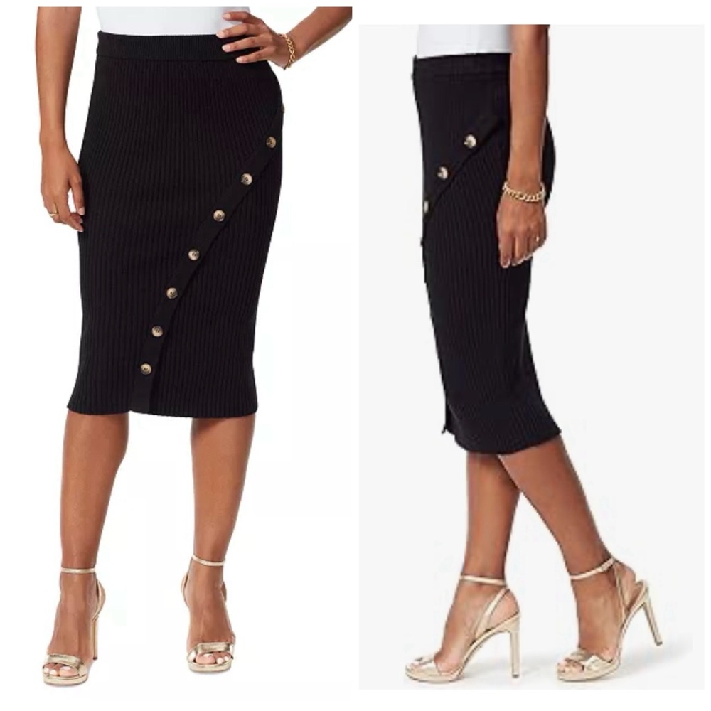 New - Sam Edelman Women's Ribbed Rosalie‎ Button-Front Skirt Black Small